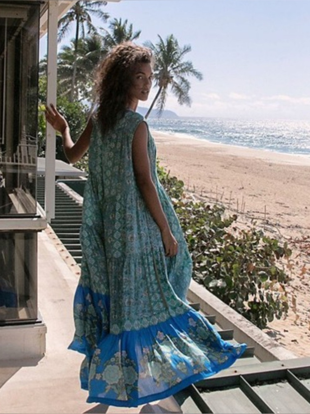 Free People Turquoise & Royal Blue Printed Maxi Dress